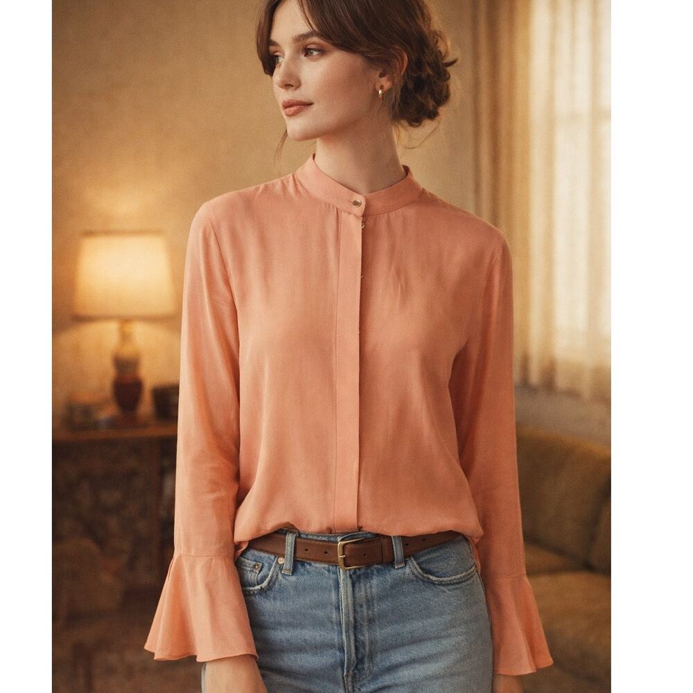 Vintage Donna Karan Flowy Peachy Silk Blouse M